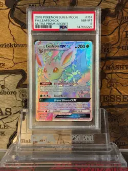 Pokemon Leafeon GX Full Art Holo Secret Rare SM-Ultra Prism 157/156 200 HP PSA 8 - Image 1