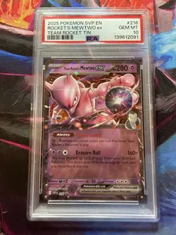 2025 POKEMON SVP EN-SV BLACK STAR PROMO #216 TEAM ROCKET'S MEWTWO EX PSA 10 - Image 1