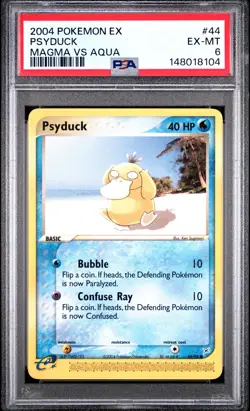 2004 POKEMON EX TEAM MAGMA VS TEAM AQUA #44 PSYDUCK PSA 6 - Image 1