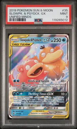 2019 POKEMON SUN & MOON UNIFIED MINDS #35 SLOWPOKE & PSYDUCK GX PSA 9 - Image 1