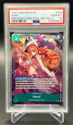 2024 One Piece Nami OP02-036 PSA 10 GEM MINT Premium Card Collection Vol 1 ENG - Image 1