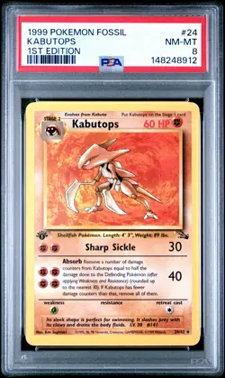 1999 POKEMON FOSSIL 1ST ED #24 KABUTOPS PSA 8 - Image 1