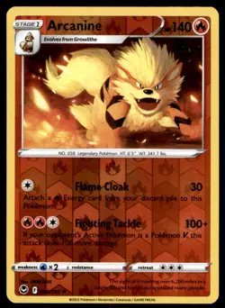 Arcanine 020/195 Rare Silver Tempest Pokemon Reverse Holo Near Mint - Image 1