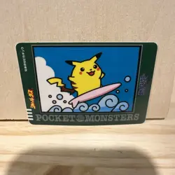 Bandai 1998 Pokemon Card Sticker Sealdass Carddass, Surfing Pikachu - Image 1
