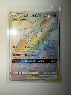 POKEMON SM-UNBROKEN BONDS RESHIRAM & CHARIZARD GX SECRET RARE HOLO 217/214 - Image 1