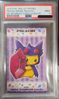 PSA9 PONCHO WEARING PIKACHU POKEMON SABLEYE JAPANESE XY PROMO 2015 MC BUSINESS - Image 1