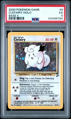 2000 POKEMON BASE SET 2 #6 CLEFAIRY-HOLO PSA 5 - Image 1
