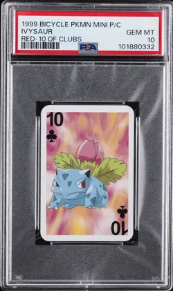 1999 BICYCLE POKEMON MINI PLAYING CARDS RED DECK 10 OF CLUBS IVYSAUR PSA 10 - Image 1