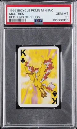1999 BICYCLE POKEMON MINI PLAYING CARDS RED DECK KING OF CLUBS MOLTRES PSA 10 - Image 1