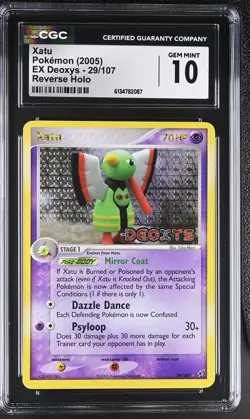 CGC 10 GEM MINT Xatu 29/107 EX Deoxys Reverse Holo Stamped Pokemon Card - Image 1