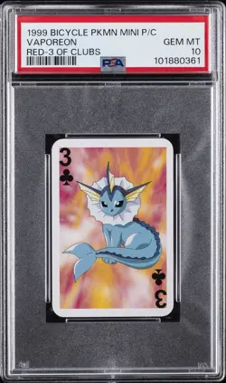 1999 BICYCLE POKEMON MINI PLAYING CARDS RED DECK 3 OF CLUBS VAPOREON PSA 10 - Image 1