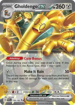 Gholdengo ex 139/182 SV04: Paradox Rift Holo Pokemon 2023 Double Rare NM - Image 1