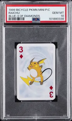 1999 BICYCLE POKEMON MINI PLAYING CARDS BLUE DECK 3 OF DIAMONDS RAICHU PSA 10 - Image 1