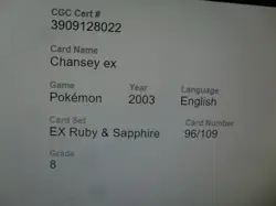 CGC 8.0 NM/Mint Chansey EX 96/109 Holo Rare Ex Ruby & Sapphire Pokemon Card - Image 4