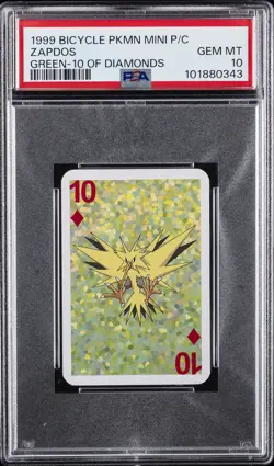 1999 BICYCLE POKEMON MINI PLAYING CARDS GREEN DECK 10 OF DIAMONDS ZAPDOS PSA 10 - Image 1