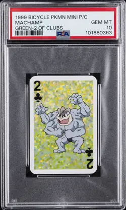 1999 BICYCLE POKEMON MINI PLAYING CARDS GREEN DECK 2 OF CLUBS MACHAMP PSA 10 - Image 1