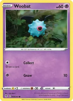 Woobat 068/203 Common Yuka Morii SWSH07: Evolving Skies Pokemon Card - Image 1