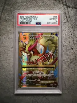 2016 POKEMON XY EVOLUTIONS FA/M PIDGEOT EX #105/108 PSA 10 FULL ART MEGA - Image 1