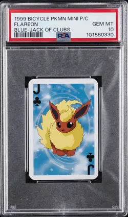 1999 BICYCLE POKEMON MINI PLAYING CARDS BLUE DECK JACK OF CLUBS FLAREON PSA 10 - Image 1