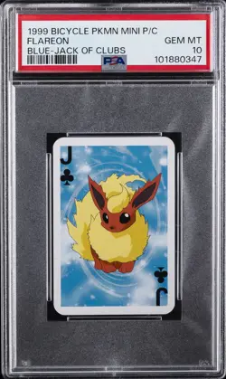 1999 BICYCLE POKEMON MINI PLAYING CARDS BLUE DECK JACK OF CLUBS FLAREON PSA 10 - Image 1