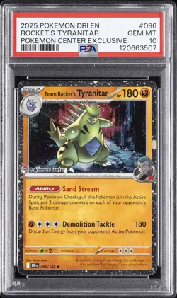 2025 POKEMON DRI EN-DESTINED RIVALS #096 TEAM ROCKET'S TYRANITAR PSA 10 - Image 1