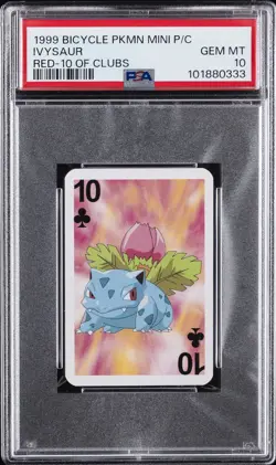 1999 BICYCLE POKEMON MINI PLAYING CARDS RED DECK 10 OF CLUBS IVYSAUR PSA 10 - Image 1