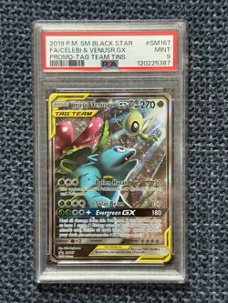 2019 POKEMON SM BLACK STAR PROMO #SM167 FULL ART/CELEBI & VENUSAUR GX PSA 9 - Image 1