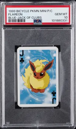 1999 BICYCLE POKEMON MINI PLAYING CARDS BLUE DECK JACK OF CLUBS FLAREON PSA 10 - Image 1