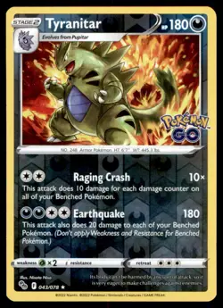 Tyranitar 043/078 Holo Rare Pokemon GO Pokemon Reverse Holo Lightly Played - Image 1