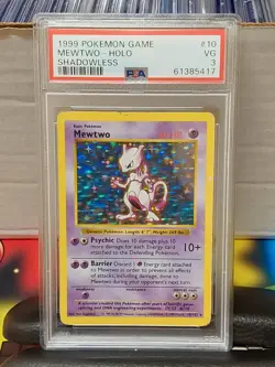 1999 Pokemon Base Set Unlimited Shadowless Mewtwo #10 Holo PSA 3 - Image 1