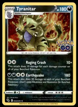 Tyranitar 043/078 Holo Rare Pokemon GO Pokemon Holo Lightly Played - Image 1