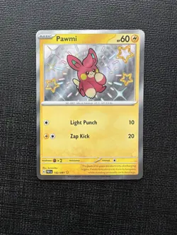 Pawmi 142/091 Paldean Fates Shiny Rare Holo Pokemon Card NM - Image 1
