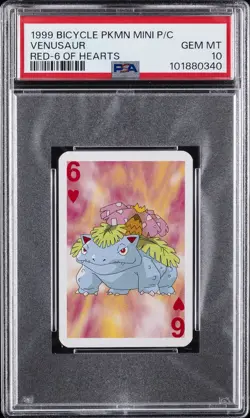 1999 BICYCLE POKEMON MINI PLAYING CARDS RED DECK 6 OF HEARTS VENUSAUR PSA 10 - Image 1