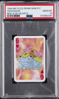 1999 BICYCLE POKEMON MINI PLAYING CARDS RED DECK 6 OF HEARTS VENUSAUR PSA 10 - Image 1