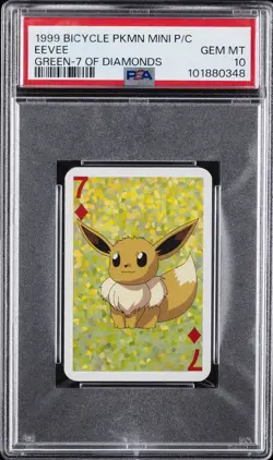 1999 BICYCLE POKEMON MINI PLAYING CARDS GREEN DECK 7 OF DIAMONDS EEVEE PSA 10 - Image 1