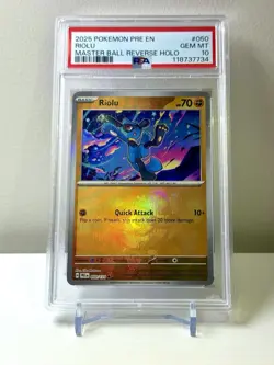 2025 POKEMON PRE EN-PRISMATIC EVOLUTIONS MASTER BALL REVERSE HOLO RIOLU PSA 10 - Image 1