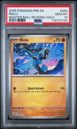 2025 POKEMON PRE EN-PRISMATIC EVOLUTIONS MASTER BALL REVERSE HOLO RIOLU PSA 10 - Image 3