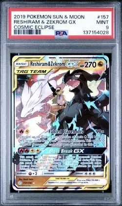 Pokemon TCG Reshiram & Zekrom GX 157/236 Cosmic Eclipse Ultra Rare S&M PSA 9 - Image 1