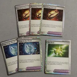 Pokemon Trainer Tool Holo Cards Lot Scorching Charcoal Drops Sun Seed 6x - Image 1