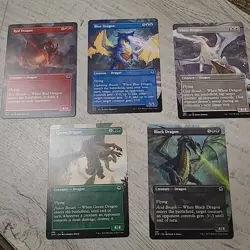 MTG AFR White Blue Red Black Green Dragon Borderless Alt Art Non-foil EUC - Image 1