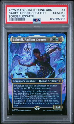 2025 MTG AETHERDRIFT COMMANDER BORDERLESS-FOIL SAHEELI, RADIANT CREATOR PSA 10 - Image 1