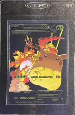 Pokemon Black Foil Fan Art Charizard & Pikachu VMAX Tag Team 147/300 DisplayCard - Image 3