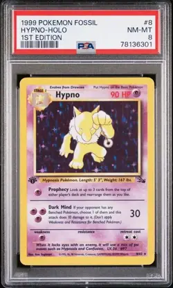 1999 Pokemon Fossil HYPNO HOLO 1ST EDITION 8/62 PSA 8 NM-MT - Image 1