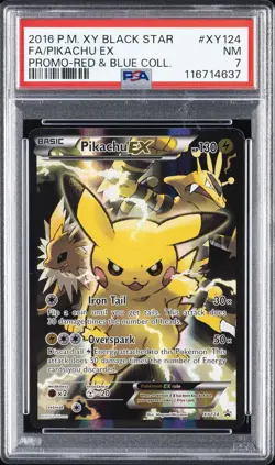 2016 POKEMON XY BLACK STAR PROMO RED & BLUE COLL FULL ART/PIKACHU EX PSA 7 - Image 1