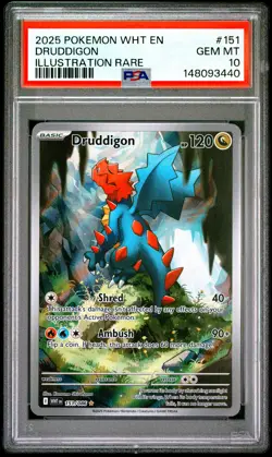2025 POKEMON WHT EN-WHITE FLARE ILLUSTRATION RARE #151 DRUDDIGON PSA 10 - Image 1