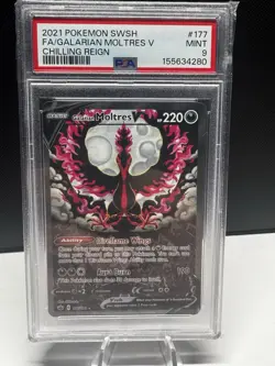 Galarian Moltres V Full Art PSA 9 MINT 2021 Pokemon SWSH Chilling Reign #177/198 - Image 1