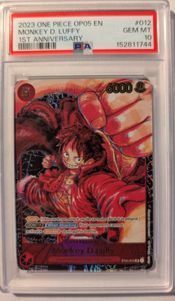 One Piece OP05 Monkey D Luffy 1st Anniversary #012 PSA 10 Gem Mint - Image 1