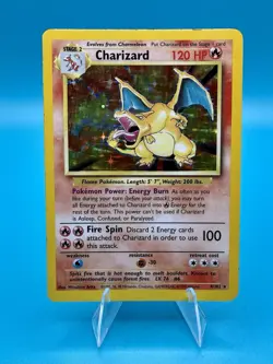 Pokemon TCG 1999 Charizard 4/102 Holo Rare Unlimited Base Set Vintage English MP - Image 1