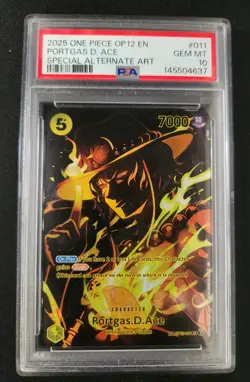 2025 One Piece OP12 EN Portgas D Ace Special Alternate Art #011 PSA 10 GEM MINT - Image 1