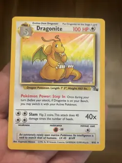 Pokemon Dragonite Holo Rare Fossil Unlimited 4/62 Vintage Old School Foil Card - Image 1